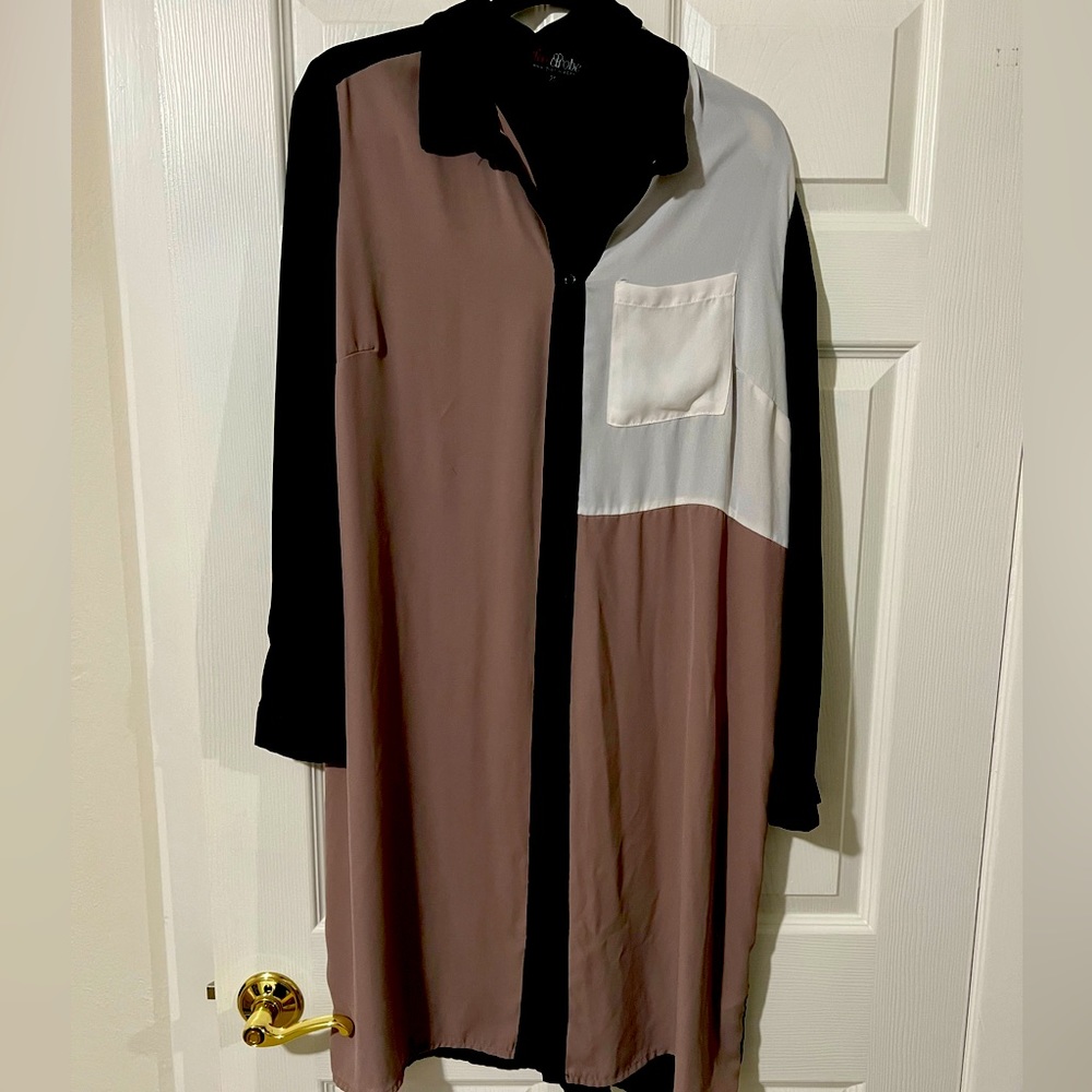 Button down color block shirt dress